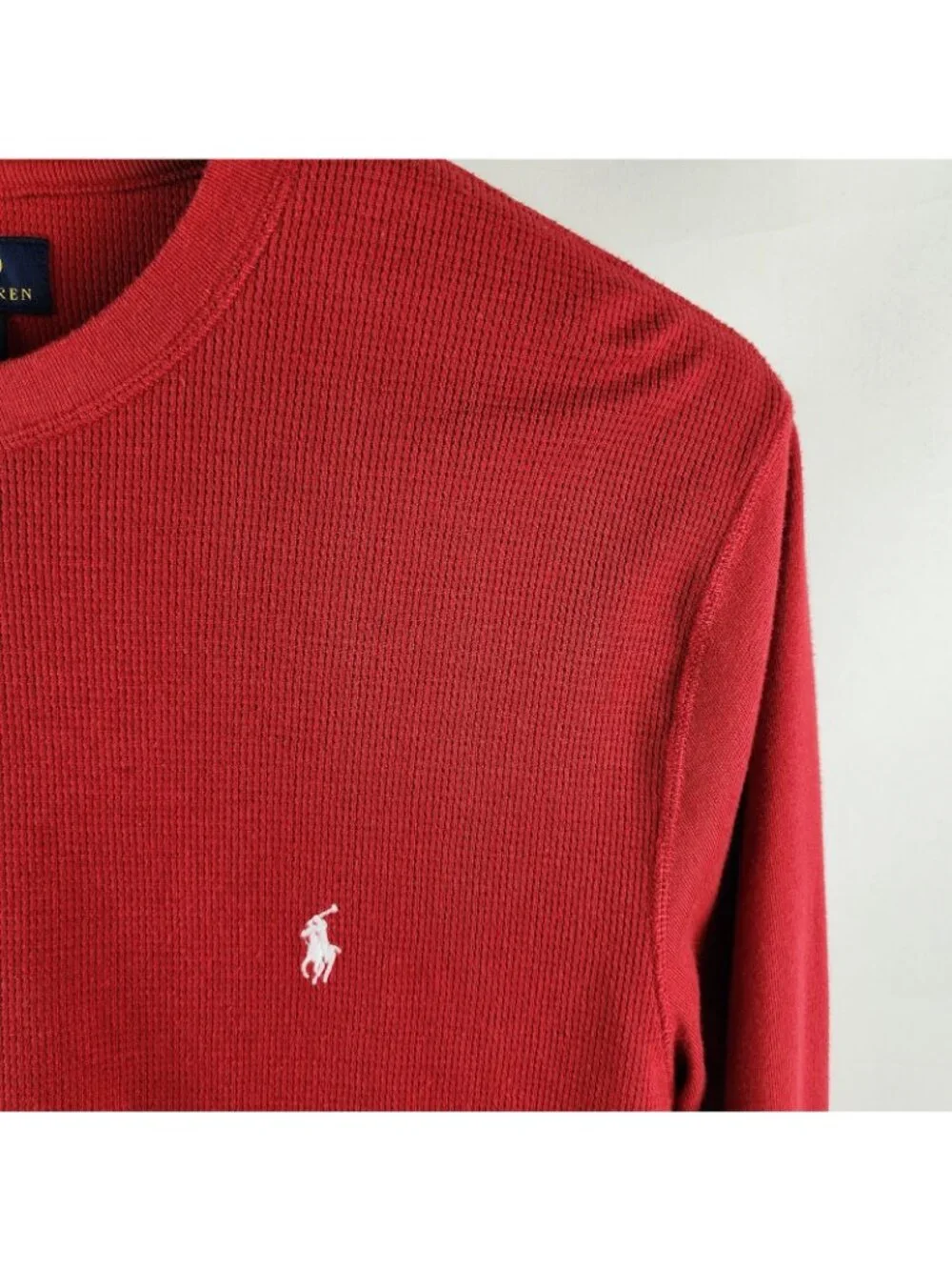 Polo Ralph Lauren Mens Large Red Waffle Knit Thermal Shirt Preppy